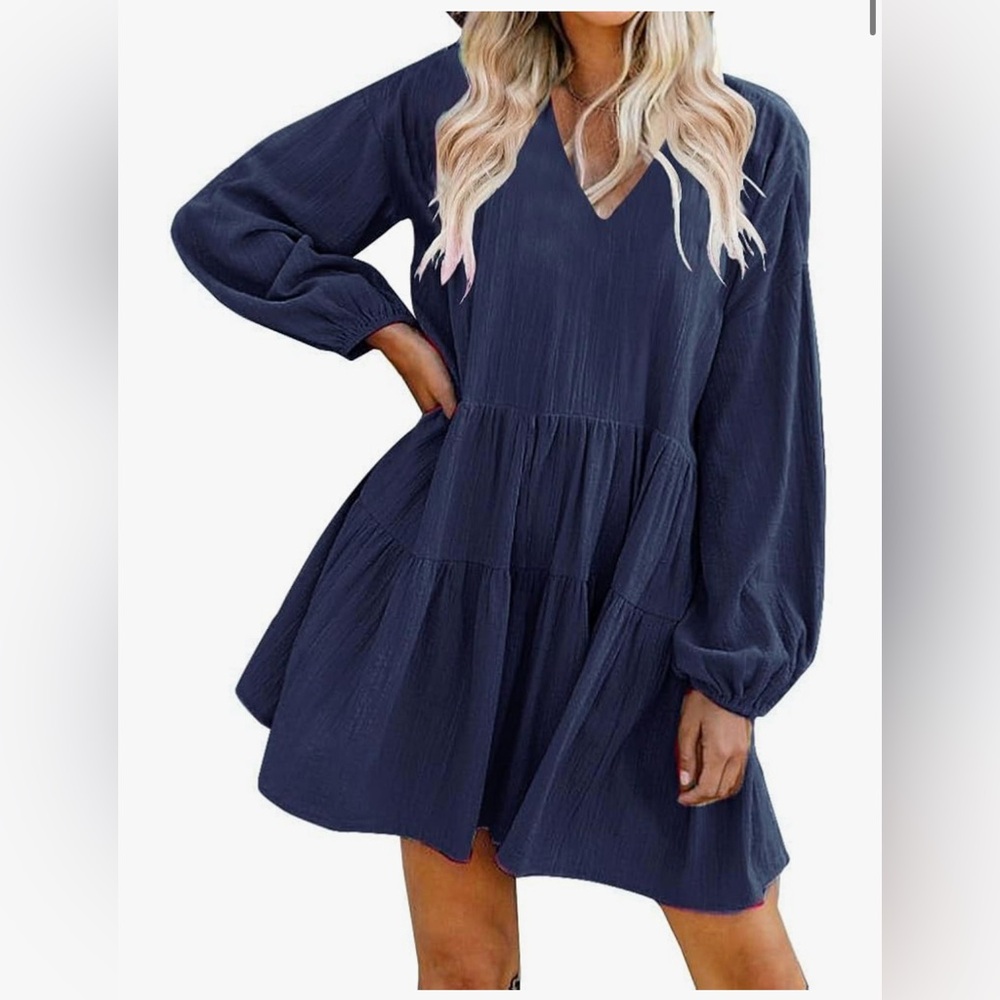 Fancyinn Blue Tiered Sundress with Bishop Sleeves